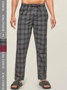 XYXX Checkmate Men Pack Of 2  Checked Combed Anti-microbial Cotton Lounge Pants