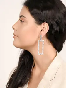 ODETTE Silver-Plated Geometric Stone Studded Drop Earrings