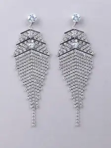 ODETTE Silver-Plated Stone Studded Contemporary Drop Earrings