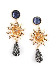 ODETTE Gold-Plated Stone-Studded Contemporary Drop Earrings