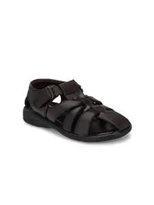 Azzaro Black Men Textured Shoe-Style Sandals With Velcro Closure