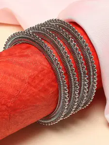 OOMPH Set Of 4 Silver-Plated Oxidised Textured Bangles