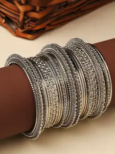 OOMPH Set Of 26 Silver-Plated Oxidised Textured Bangle