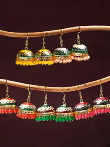 OOMPH Set Of 5 Stone Studded & Beaded Dome Shaped Jhumkas