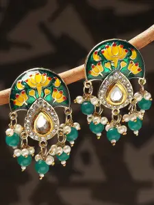 OOMPH Kundan Studded & Beaded Meenakari Drop Earrings