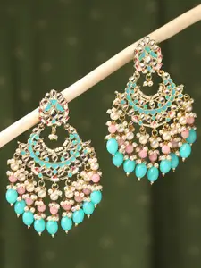 OOMPH Kundan Studded & Beaded Meenakari Chandbalis