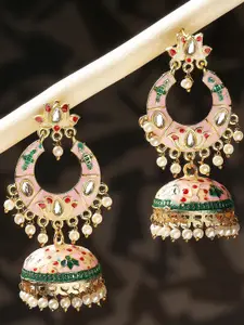OOMPH Kundan Studded & Beaded Dome Shaped Jhumkas