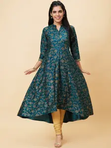 Globus Green Floral Printed A-Line Kurta