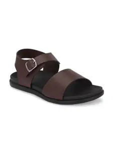 Azzaro Black Men Open Toe Comfort Sandals With Buckles