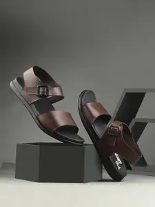 Azzaro Black Men Open Toe Comfort Sandals With Buckles