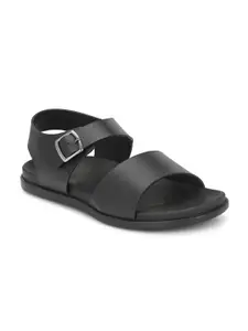Azzaro Black Men Open Toe Comfort Sandals With Buckles