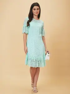 Globus Floral Lace Design Flared Hem A-Line Dress