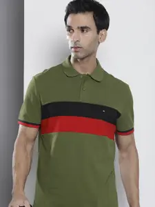 Tommy Hilfiger Pure Cotton Colourblocked Polo Collar Regular Fit Casual T-shirt