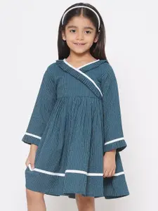 Little Bansi Girls Girls Striped V-Neck Ruffles detail Cotton Fit & Flare Dress