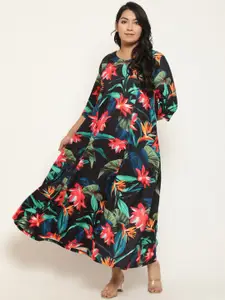 Amydus Plus Size Floral Printed V-Neck A-Line Maxi Dress