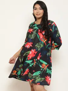 Amydus Plus Size Floral Printed V-Neck A-Line Dress
