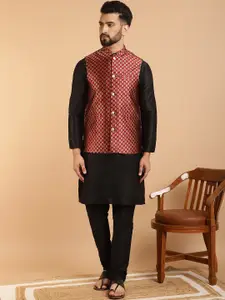 SOJANYA Band Collar Kurta With Churidar & Embroidered Nehru Jacket