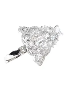 AURAA TRENDS Rhodium-Plated AD-Studded Adjustable Finger Ring