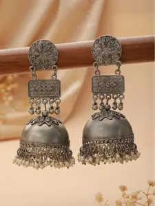 Jazz and Sizzle Silver-Plated Oxidised Dome Shaped Jhumkas