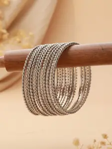 Jazz and Sizzle Set Of 12 Silver-Plated & CZ-Studded Oxidised Bangles