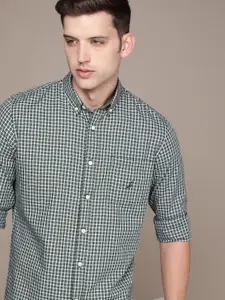 Nautica Pure Cotton Button-Down Collar Checked Slim Fit Casual Shirt