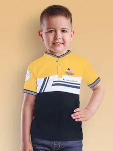 Duke Boys Colourblocked Mandarin Collar Slim Fit Cotton T-shirt