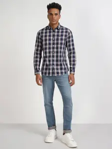 Lee Tartan Checks Checked Spread Cotton Collar Casual Shirt