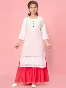 BAESD Girls White Embroidered Gotta Patti A-Line Kurta
