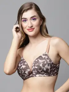PrettyCat Abstract Half Coverage Non-Wired Lightly Padded Plunge All Day Comfort Bra