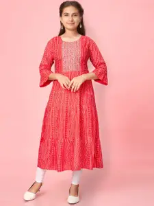 BAESD Girls Bandhani Printed Round Neck Bell Sleeves A-Line Kurta