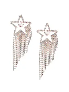 ODETTE Gold-Plated Crystals Studded Star-Shaped Drop Earrings