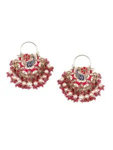 ODETTE Gold-Plated Stone Studded & Beaded Classic Drop Earrings