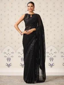 Ode by House of Pataudi Black Embellished Sequinned Saree