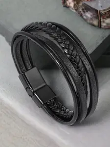 MYKI Men Layered Leather Multistrand Bracelet