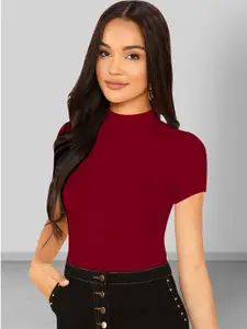 Dream Beauty Fashion High Neck Short Sleeves Fitted Top