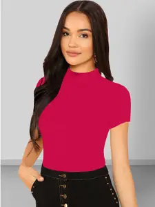 Dream Beauty Fashion High Neck Short Sleeves Fitted Top