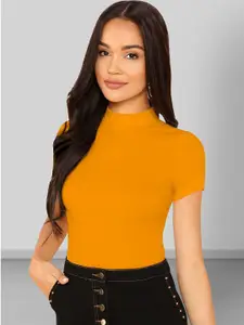 Dream Beauty Fashion High Neck Short Sleeves Fitted Top