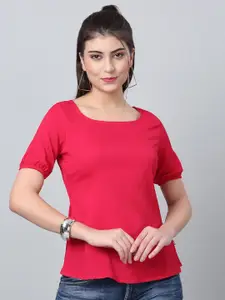 RAISIN Square Neck Puffed Sleeves Crepe Top