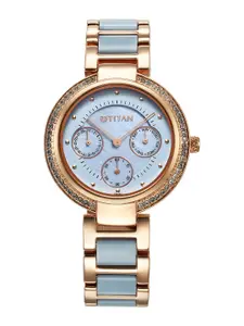 Titan Women Brass Embellished Dial & Bracelet Style Straps Analogue Watch 95187KD01