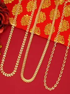 Ramdev Art Fashion Jwellery Set Of 3 Gold-Plated Minimal Necklace