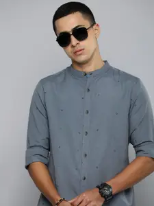 R.Code by The Roadster Life Co. Band Collar Printed Casual Shirt