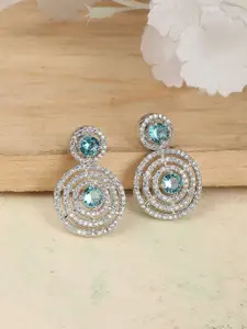 ZaffreCollections Rhodium-Plated AD Studded Circular Drop Earrings