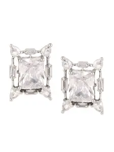 ZaffreCollections Rhodium-Plated AD Studded Geometric Studs Earrings