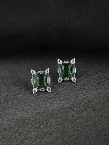 ZaffreCollections Rhodium-Plated AD Studded Geometric Studs Earrings