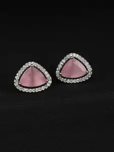 ZaffreCollections Rhodium-Plated AD Studded Triangular Shaped Studs Earrings