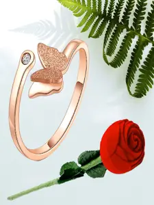 UNIVERSITY TRENDZ Rose Gold-Plated Butterfly Bow Adjustable Figure Ring With Rose Velvet