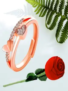UNIVERSITY TRENDZ Rose Gold-Plated Stone-Studded Finger Ring With Artificial Rose