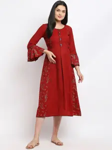 True Shape Floral Printed Bell Sleeve Maternity Ethnic Dress