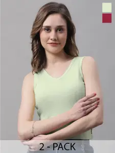 FBAR Pack Of 2 Ribbed V-Neck Sleeveless Fitted Cotton Top