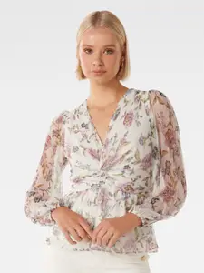 Forever New Floral Printed Twisted Front Detail Peplum Top
